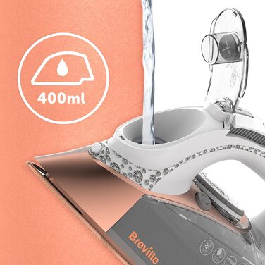Праска Breville Powersteam 2600W з керамічною підошвою, 220 г паровий удар, вертикальний струмінь 50 г/хв, автовимкнення, білий/блакитний