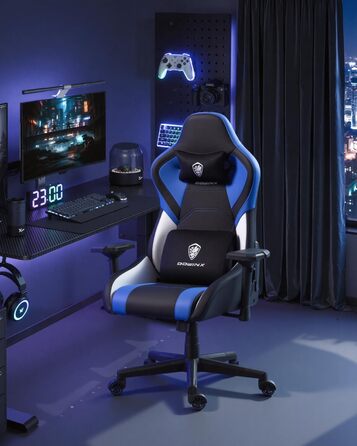 Ігровий крісло Dowinx з 4D підлокітниками, функцією гойдання 15° та регулюванням спинки до 165°, масажний, ергономічний, дизайн у стилі гоночного авто, для геймерів, Esport, максимальне навантаження 135 кг (блакитний)