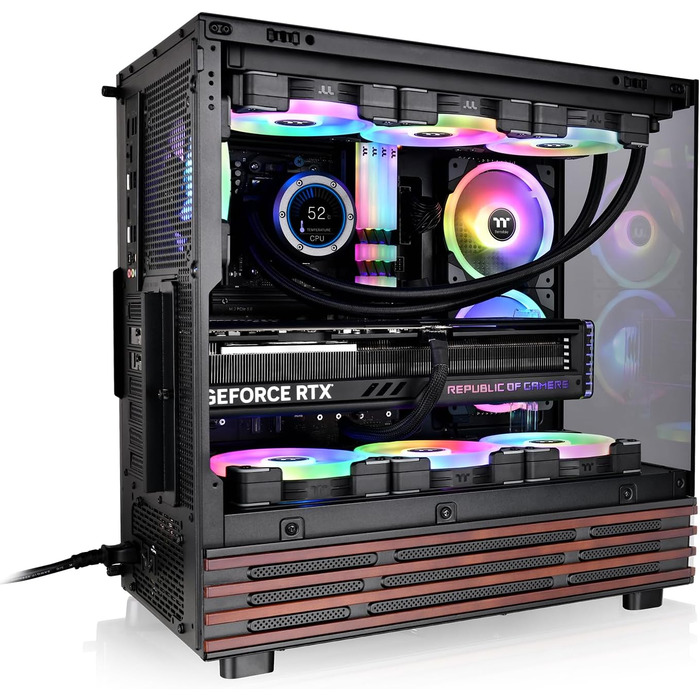Thermaltake View 270 Plus WS TG ARGB: Корпус ПК Midi-Tower з темперованим склом, деревом, 3 вентилятори ARGB, USB-C, підтримка радіатора 360мм, чорний