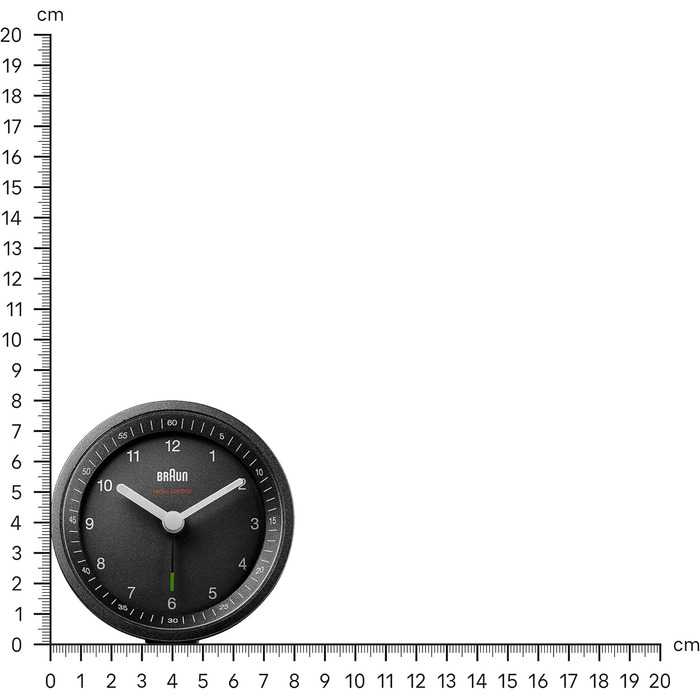 Classic analog radio alarm clock by Braun for the Central European Time Zone (CET/GMT+1) with snooze function and light, quiet movement, crescendo alarm in black, model BC07B-DCF