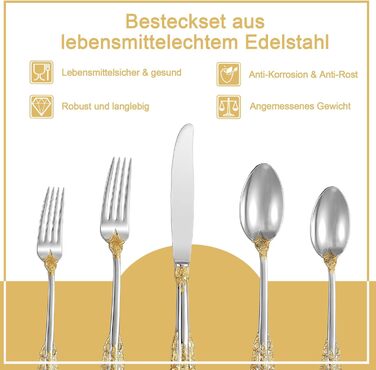 Набір столових приборів Prächtiges Barock 20 предметів з нержавіючої сталі 18/10 (золото-срібло) в подарунковій коробці - виделки, ложки, ножі