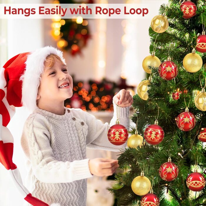 Набір прикрас на ялинку 30 шт. Кульки для ялинки 6 см, червоні та золоті, пластик