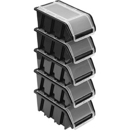 Stackable Boxes Set – Stackable Box with Lid 155x100x70 mm – Transparent Storage Box, (5x, Black)