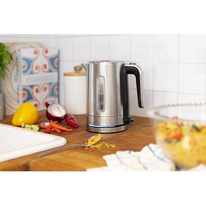 Електричний чайник Russell Hobbs 0.8л Compact з нержавіючої сталі (2200W, LED, фільтр від накипу, індикатор рівня води) для дому та подорожей