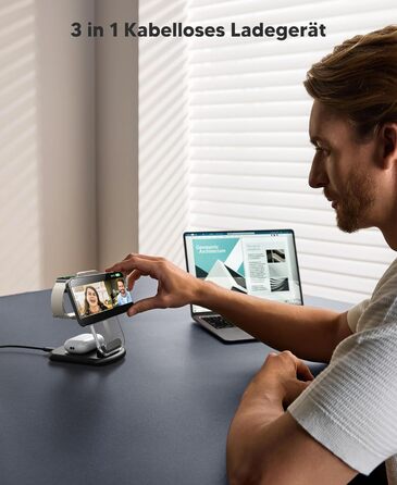 Зарядний пристрій MagSafe 3-в-1 для iPhone 17/16/15/14/13/12 Pro Max/Air/Plus/Pro та Apple Watch 10/9, AirPods 3/2/Pro, чорний