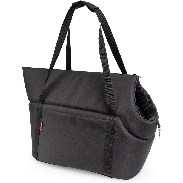 Сумка-переноска для собак та котів | Сумка на плече для тварин з гумкою та карабіном | до 15 кг | Матеріал: еко-замша (Velvet) | Розмір: L (42 x 29 x 33 см) | Чорний колір