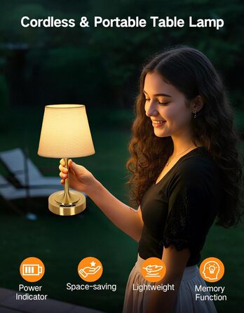 Акумуляторна LED настільна лампа OUTON з зарядкою та димером, 3 кольори світла, 4000mAh, до 60 год роботи, золота - 1 шт.