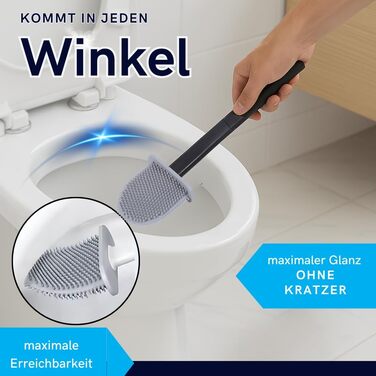 Силіконова щітка для унітазу Klobürste – чорна, настінний монтаж без свердління, самоклеюча – гігієнічна, довговічна, з тримачем