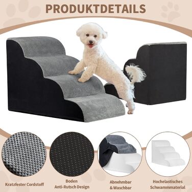 Pet Stairs for Small Dogs and Cats, 4 Steps 50cm High Dog Stairs Cat Stairs with Removable, Washable, Portable Pet Stairs for Small Dogs