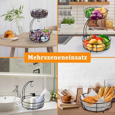 Металева фруктова корзина Bomclap з підставкою для бананів - 2 яруси, чорна