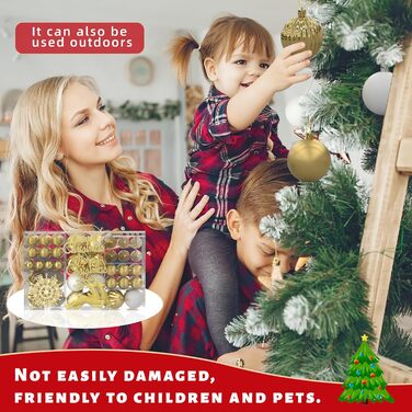 Набір прикрас для ялинки Aufun 108 шт. Преміум якість, пластик, з верхівкою, ялинкові кулі, зірки, безпечні прикраси, ялинкові кулі багаторазового використання, декор для ялинки (шампань, срібло)