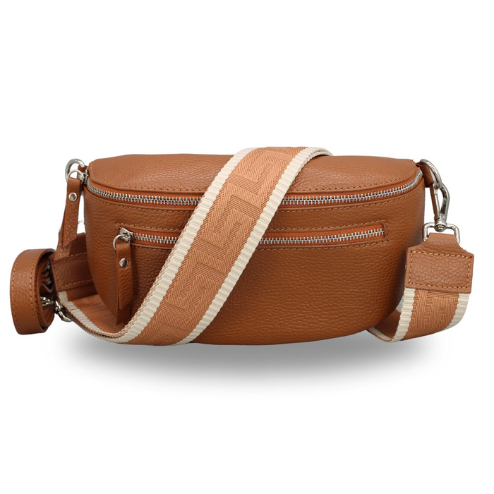 Жіноча сумка Brise Art Lucia з екошкіри, італійського виробництва: сумка через плече, поясна, 3 відділення, чорна (2) / коньячний (3)