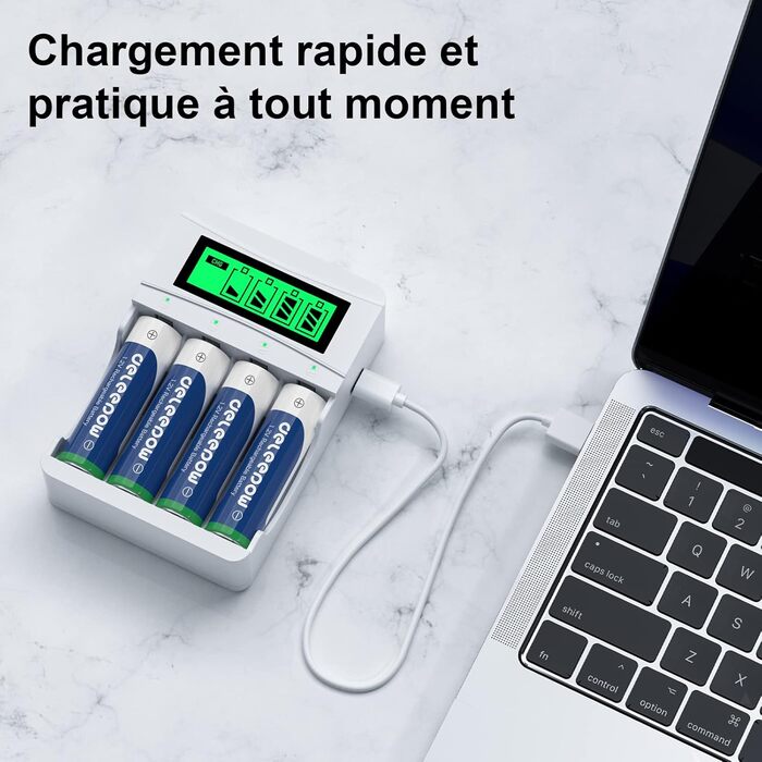 Зарядний пристрій для акумуляторів AAA з LCD-дисплеєм, 8 шт. акумуляторів 1.2V 1100mAh NiMH, 4 слоти для зарядки