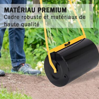 MaxxGarden Fillable Lawn Roller - Fillable garden roller with sand or water - Up to 50L - Lawn roller for lawns - 50cm x 32cm - Roller for leveling and pressing seeds - Size M - Black/Yellow