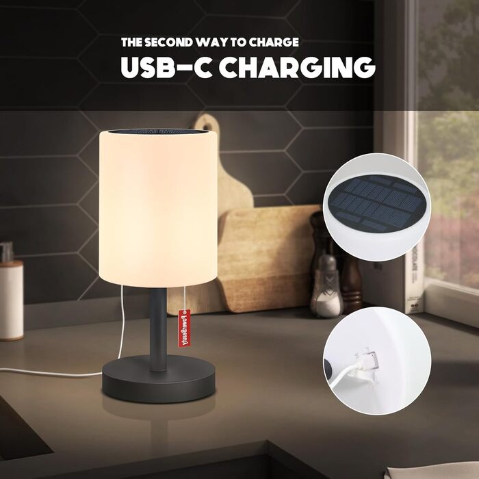 Світлодіодний солярний настільний світильник для вулиці 2-в-1, бездротовий, 8 кольорів, для саду, кемпінгу (Сірий)