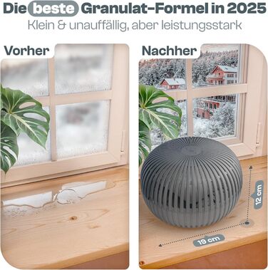 Електричний осушувач повітря Flow для кімнат до 25 м² з новою формулою. Осушувач повітря без електроенергії з гранулами 450г. Абсорбер вологи для комфортного мікроклімату (антрацит)