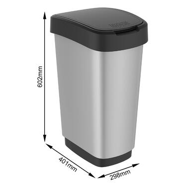 Відро для сміття Rotho Twist 50л з кришкою, чорне/срібне, BPA-free, PP пластик, 50 літрів