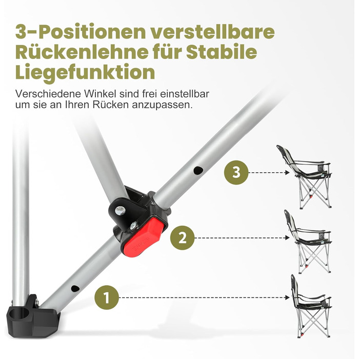 Крісло для кемпінгу Homecall складне, 150 кг, з підлокітниками, підстаканником, знімним подушкою та сумкою - рибальське крісло для відпочинку на природі