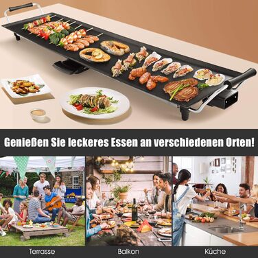 GOPLUS Electric Grill 1800W, Teppanyaki Grill Plate with Non-Stick Coating, Table Grill including Adjustable Thermostat and Removable Grease Tray, Large Grilling Surface for BBQ/Party, 90 x 23 cm