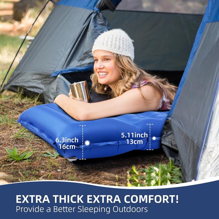 Isomatte GLMNES надувна туристична, блакитна, Extra Dick: для кемпінгу, піших прогулянок, з інтегрованим насосом та сумкою