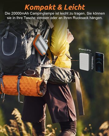 Eventek LED Camping Lantern 4000LM, 20000mAh Power Bank USB Rechargeable Tent Lamp up to 144 Hours, IPX5 Waterproof Camping Lamp with 4 Light Modes for Reading, Tent, Fishing, Blackout