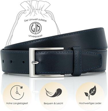 Чоловічий шкіряний ремінь Lindenmann з натуральної шкіри, ширина 35 мм, регульований, розмір XXL, колір морський