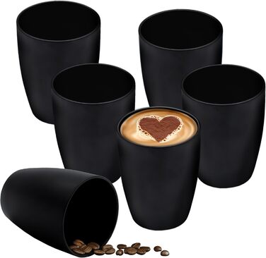 Набір чашок для кави та чаю 6 шт. 340 мл, чорний матовий, кольорові всередині. Керамічні чашки з ручкою та без.