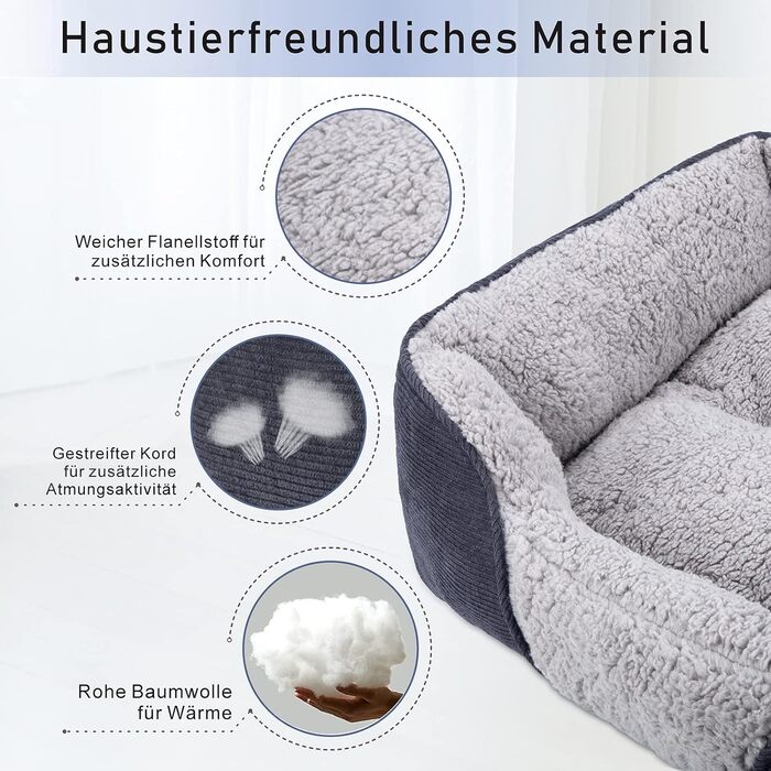 JOEJOY Dog Bed - Medium & Large Dogs, Dog Basket, Washable - Fluffy Dog Bed, Non-Slip Dog Beds & Baskets, Plush Dog Basket for Dogs and Cats (L76×61×23 cm)