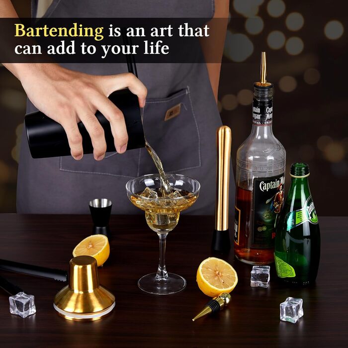 Коктейльний набір 14 предметів з підставкою, 700 мл, золотий – для барменів та початківців
