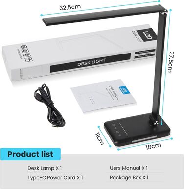 Лампа настільна LED BIENSER, 560LM, 5 кольорів, 10 рівнів яскравості, нічник, USB, пам'ять, таймер 30хв, 6000K, 10W