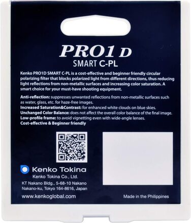 Поляризаційний фільтр Kenko PRO1D SMART C-PL 72mm: регулювання кольорів, контроль відблисків від води та скла