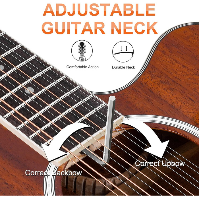 Електроакустична гітара Vangoa 12-струнна, 41 дюйм, коричнева, з підсилювачем та 4-х смуговим ЕQ