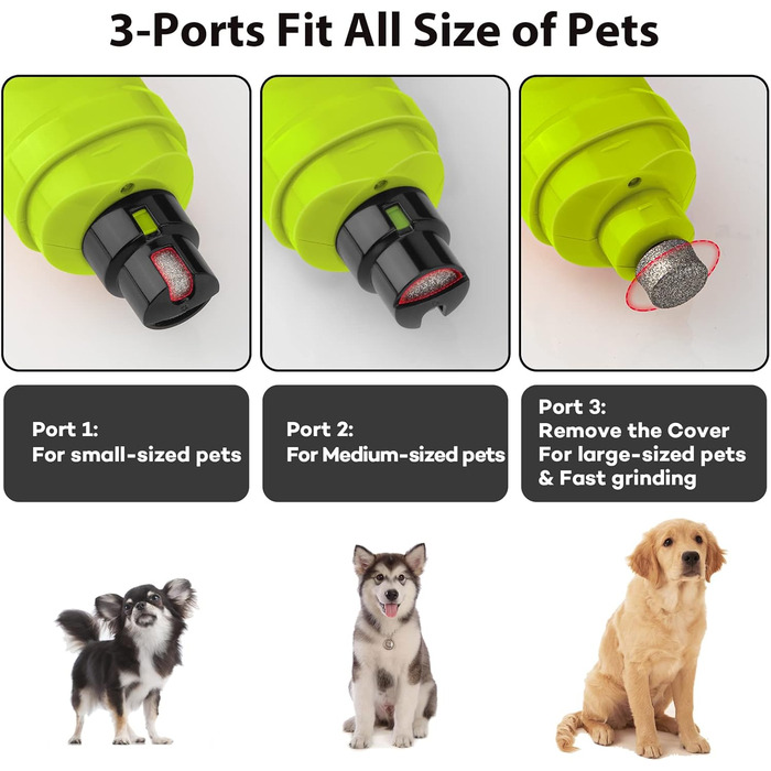 Електричний точилка для кігтів собак і котів Casfuy з 2 LED-лампами – 2 швидкості, тихий, потужний, для собак та котів середніх та малих порід (зелений)