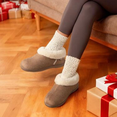 Тапочки домовиті жіночі EverFoams зимові, антиковзні, теплі, з м'якого плюшу та піною з пам'яттю, 38/39 EU, тауп