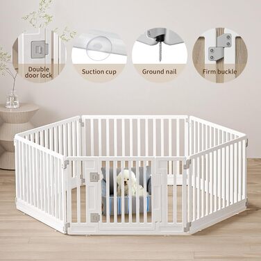 Вольєр для цуценят Gupamiga, розкладний вольєр для собак з дверцятами, вольєр для цуценят для дому, міцний та гладкий, просте встановлення, білий (178 x 178 см), 8 штук (6 штук)