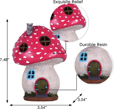 TERESA'S COLLECTIONS Outdoor Garden Decor Fairy House Garden Solar Lighting Mushroom Elf House Fairy Garden Solar Garden Lighting Fairy House made of Resin Pink Gifts for Women 19cm