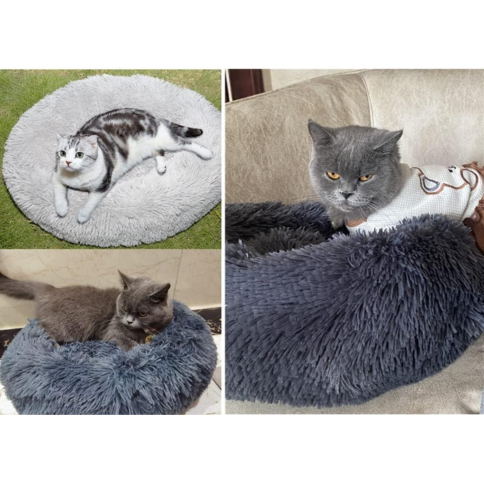 Крісло-лежанка для котів та собак 50 см, м'яке, плюшеве, антиковзаюче, легко миється, темно-сірий колір