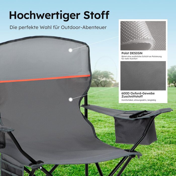 Набір 2 складаних стільців High Point Sports для кемпінгу, риболовлі та відпочинку з підсклянником та охолоджувачем (до 120 кг), сірий