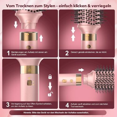 8-в-1 Airstyler: Фен-щітка для волосся з автоматичною насадкою для локонів, етикеткою Pink. Швидке сушіння, об'єм та без пошкоджень. У комплекті сумка для подорожей.