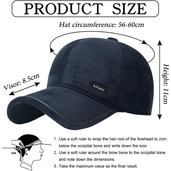 Чоловіча зимова кепка basecap з відкидними навушниками, унісекс, бейсболка з навушниками, спортивна кепка Full, стиль Dad Hat (темно-синій)
