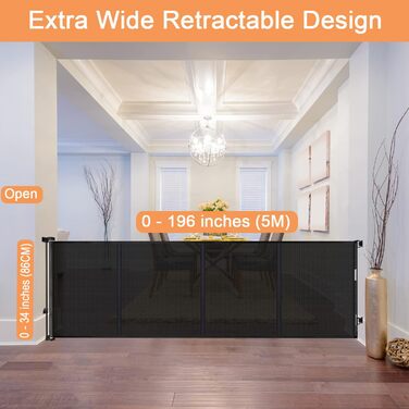 Захисне ворота для дитячих воріт, для дітей, котів та собак, розтяжне, 0-150 см, 500 см, сірий