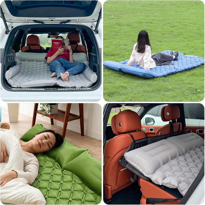 Автоматичний килимок для авто SUV, 2 особи, повітряний матрац для подорожей та кемпінгу, самонадувний килимок з насосом та подушками, надувне ліжко для кемпінгу 183*13*7 см, матеріал: Pu, колір: чорний, в комплекті: синій та сірий плед
