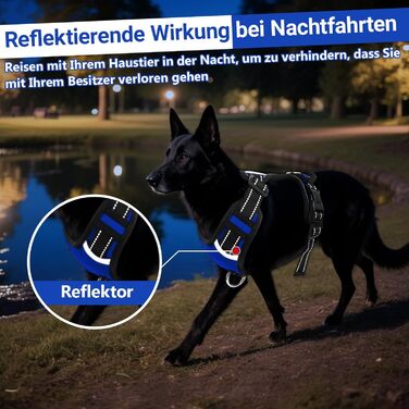 Нашийник для собак великих порід з ручкою, не тягне, дихаючий, з підкладкою, безпечний, світловідбиваючий, з поводом, для тренувань та активного відпочинку, блакитний