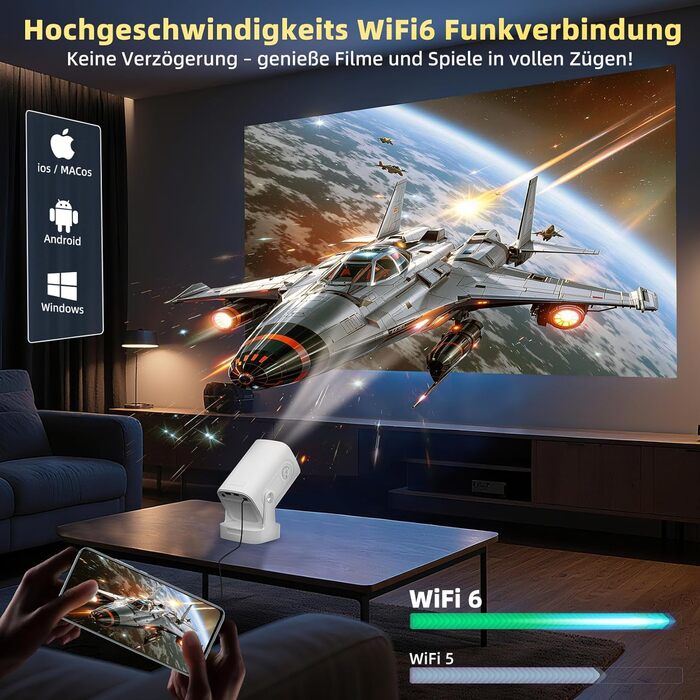 Beautiebeam Beamer: Міні проєктор Full HD 1080P/4K з автотрапецеїдною корекцією, Android 11, Bluetooth 5.0, WiFi 2.4/5G, 180° обертання для дому та на вулицю