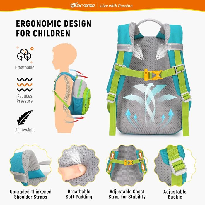 Дитячий рюкзак SKYSPER 8L для хлопчиків та дівчаток, зручний для прогулянок та повсякденного використання, з нагрудним ременем, ідеальний подарунок