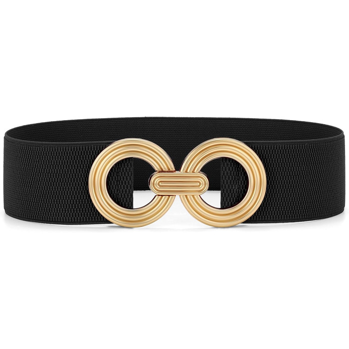 Жіночий широкий еластичний пояс JasGood з золотою пряжкою, чорний, L (81-90 см)