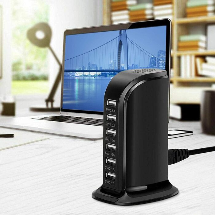 Зарядний пристрій USB мережевий 30W, 6 портів, для iPhone 12/13/14, Samsung Galaxy S22 Ultra/Z Fold/Z Flip, планшетів - Чорний