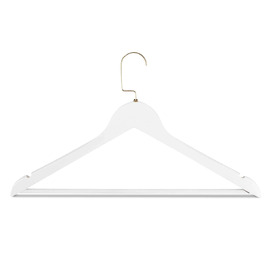 Набір дерев'яних вішаків для одягу RSR-Hangers (10 шт), білі, з перекладиною для штанів та поворотним золотистим гачком, 44.5 см