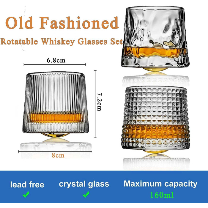 Набір склянок для віскі Webao Old Fashioned з кришталю, 160 мл (набір з 2 шт.)