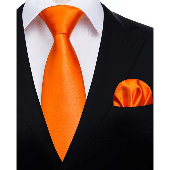 HISDERN Шовкова краватка для чоловіків 160 см, набір з кишеньковим хустинкою, для весілля та бізнесу, елегантний краватка (A1 Помаранчевий)